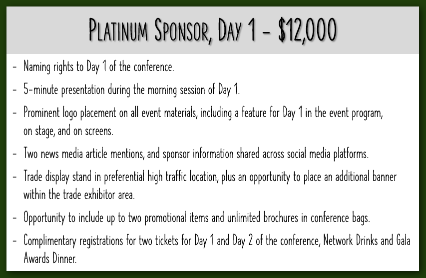 2025 Conference Sponsorship Opportunities - Platinum - Day 1