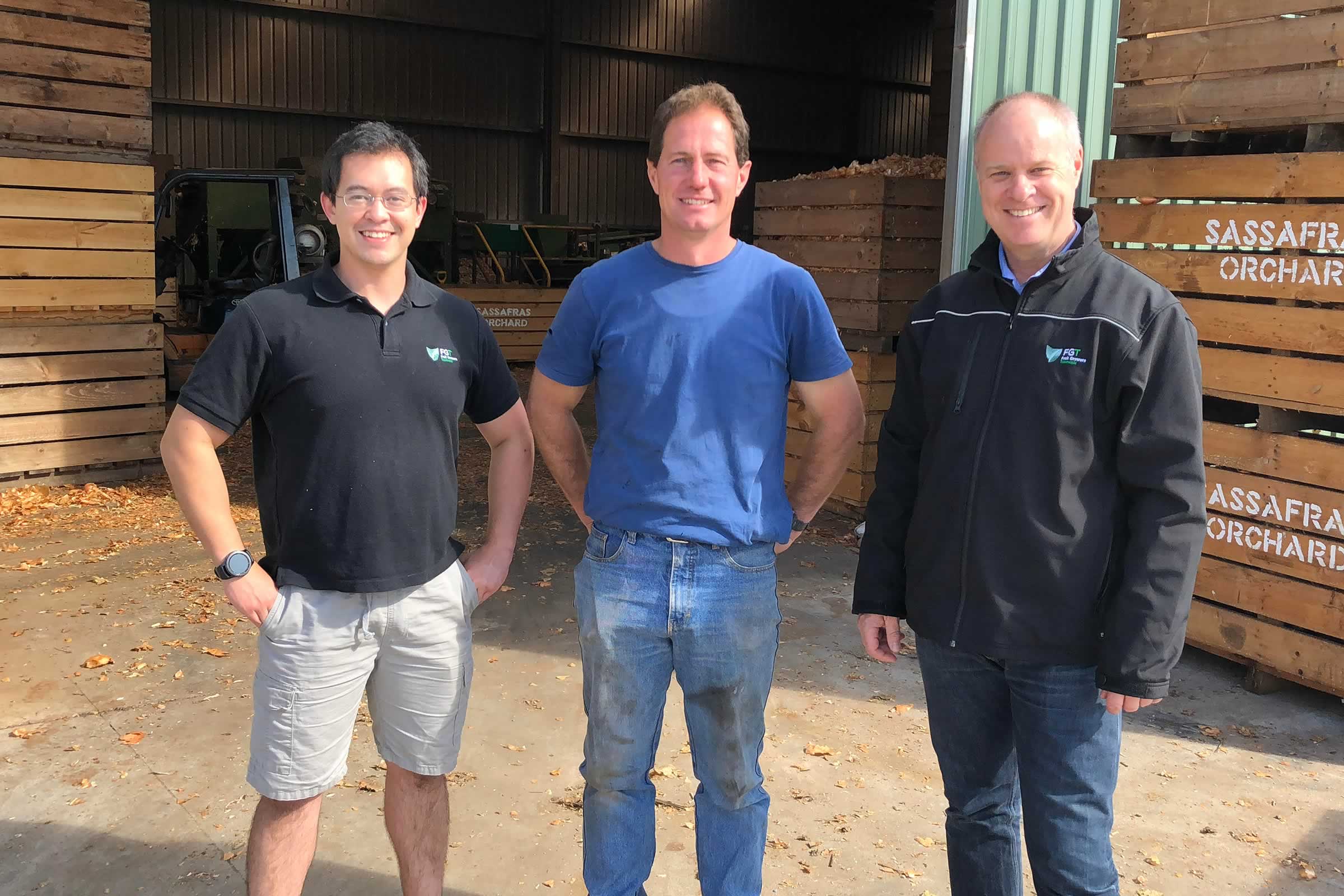 Ian and Stuart with Adrian at Sassafras Orchards